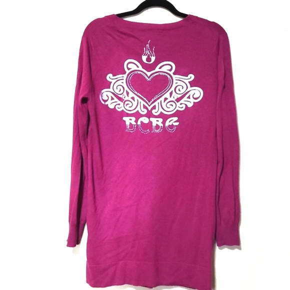 BCBGMAXAZRIA Rhinestone Embellished Knit Long Cardigan Fushia Size Medium - Picture 11 of 11
